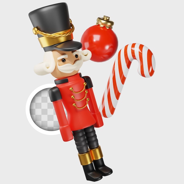 Free PSD christmas toy with candy and christmas sphere 3d illustration