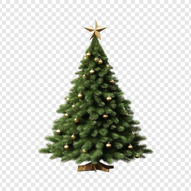 A christmas tree with a star on it isolated on transparent background