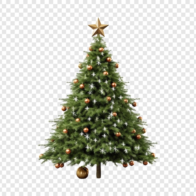 A christmas tree with a star on it isolated on transparent background