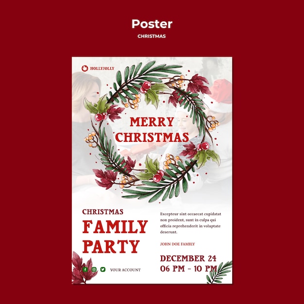 Christmas wreath poster print template