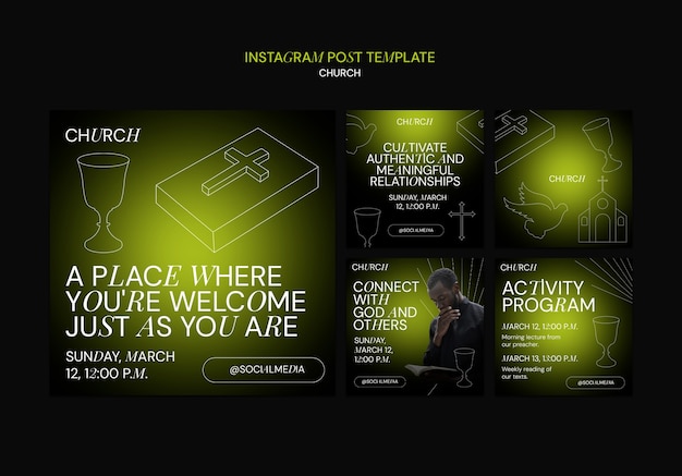 Free PSD church service  instagram posts template