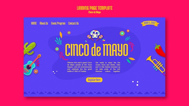 Free PSD cinco de mayo landing page template