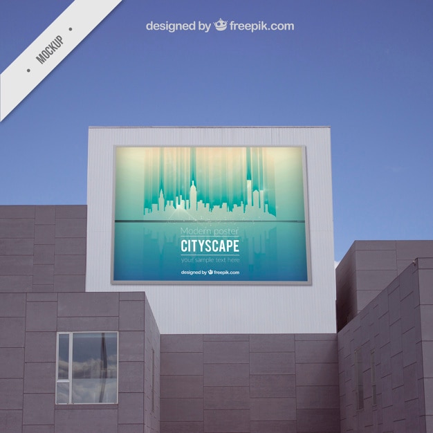 Free PSD cityscape outdoor billboard on a building