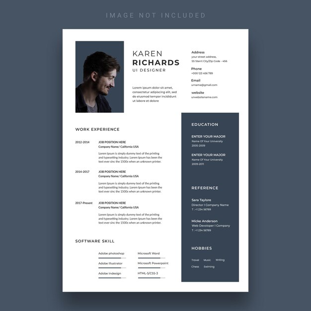 Free PSD clean  modern resume or cv template