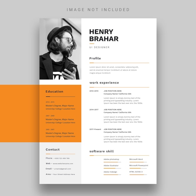 Free PSD clean  modern resume or cv template