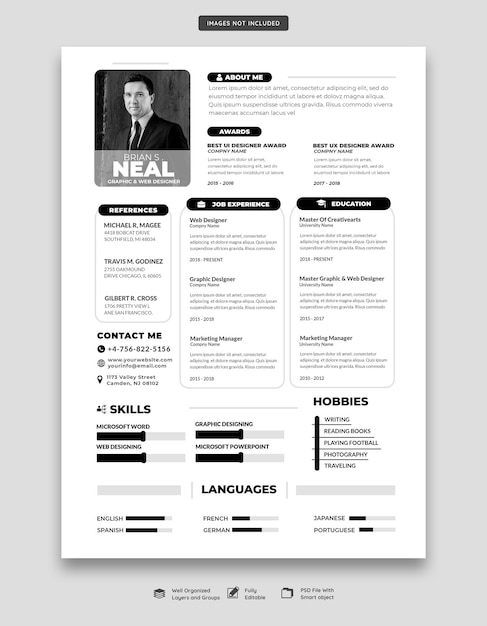 Free PSD clean and modern resume portfolio or cv template