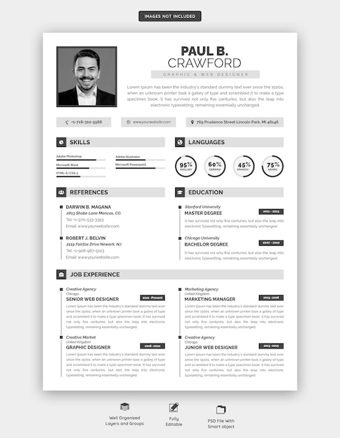 Free PSD clean and modern resume portfolio or cv template