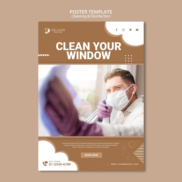 Free PSD cleaning and disinfection poster template