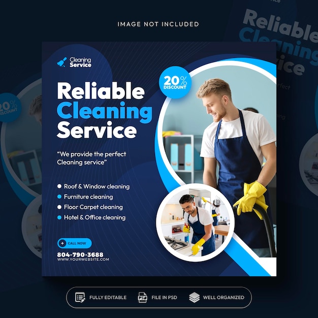 Free PSD cleaning service square flyer social media post or instagram banner template