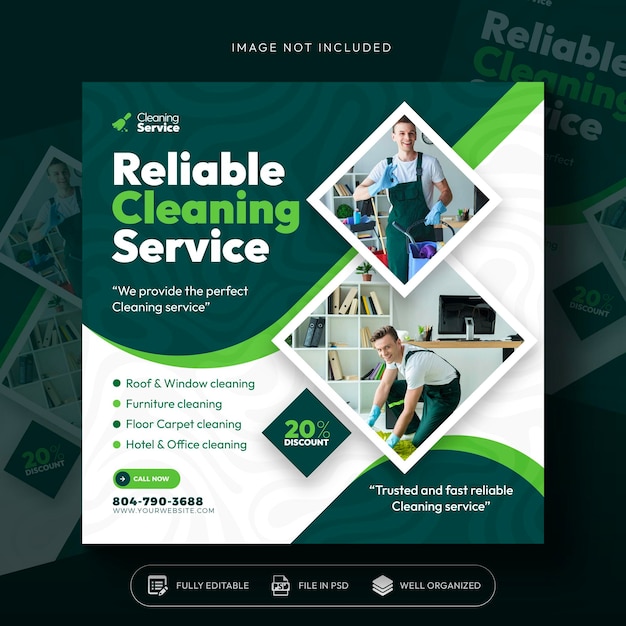 cleaning service square flyer social media post or Instagram banner template