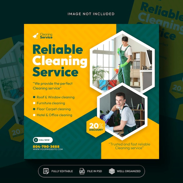 Free PSD cleaning service square flyer social media post or instagram banner template