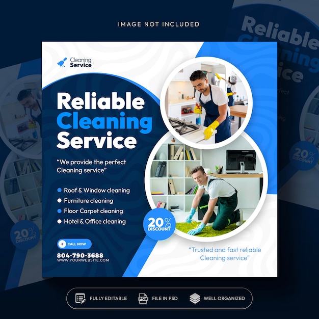 cleaning service square flyer social media post or Instagram banner template