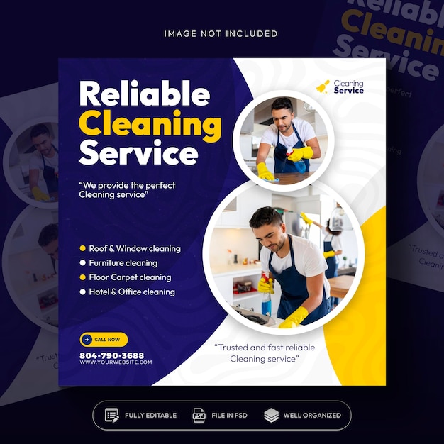 Free PSD cleaning service square flyer social media post or instagram banner template