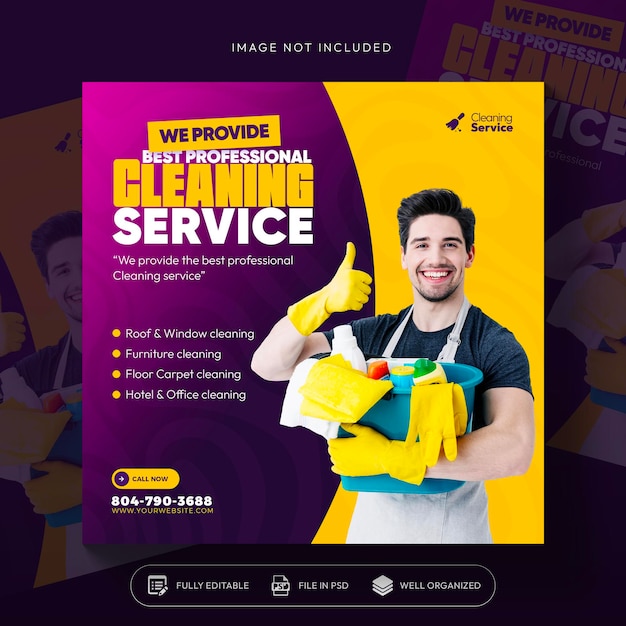 Free PSD cleaning service square flyer social media post or instagram banner template