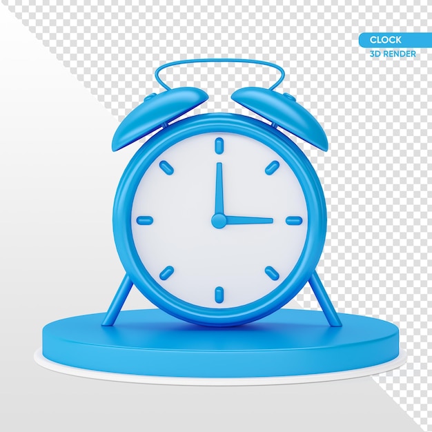 Free PSD clock blue cartoon 3d render on transparent background