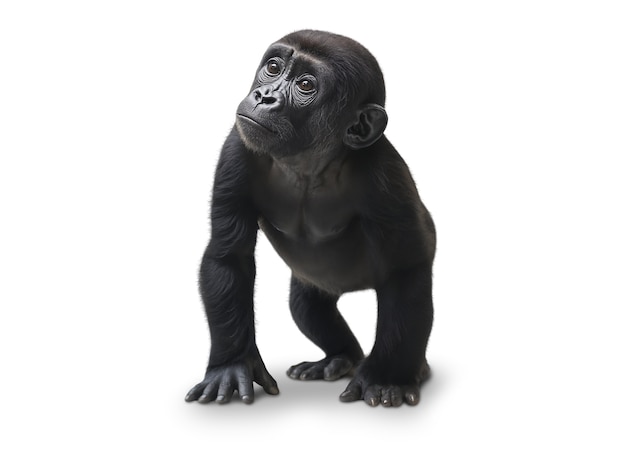 Free PSD close up on baby great ape isolated