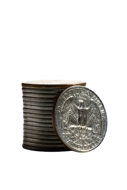 Free PSD close up on coin pile isolated