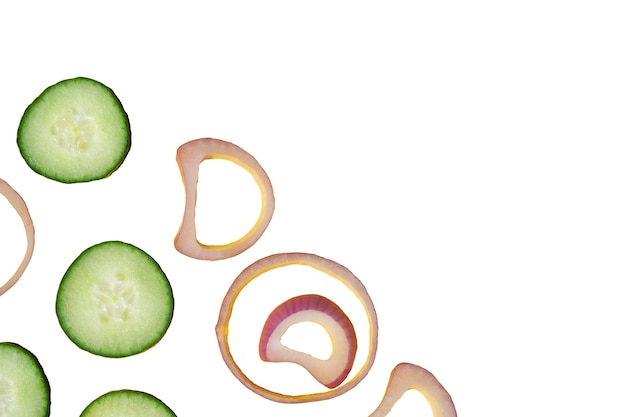 Free PSD close up on delicious cucumber and onion slices