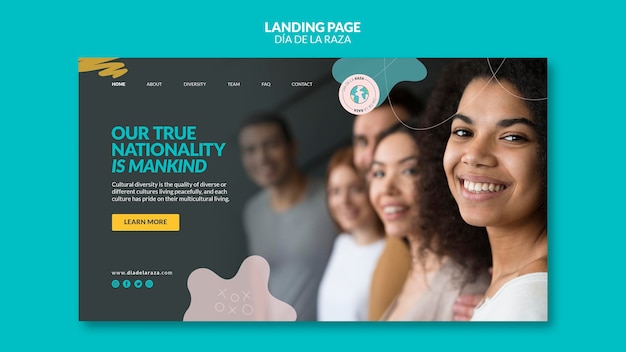 Free PSD close-up female of diverse ethnicity landing page