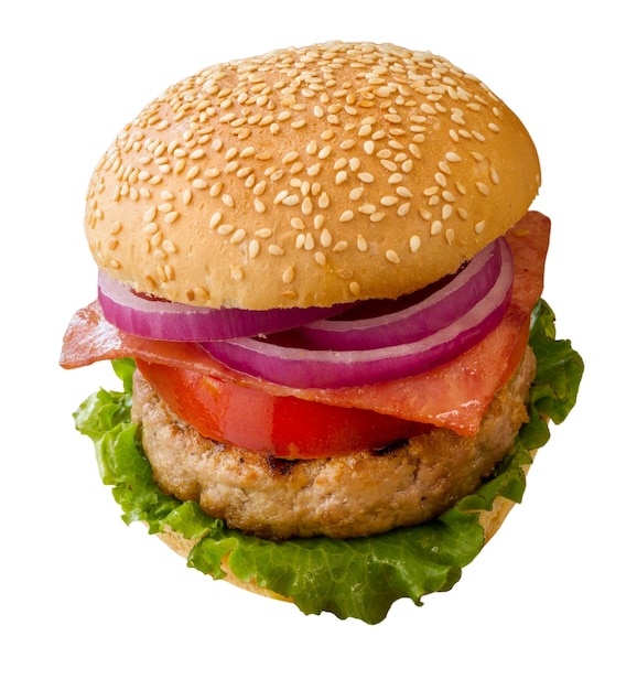 Free PSD close up on hamburger isolated