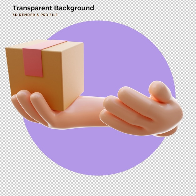 Close up hands hold package. 3d rendering illustration