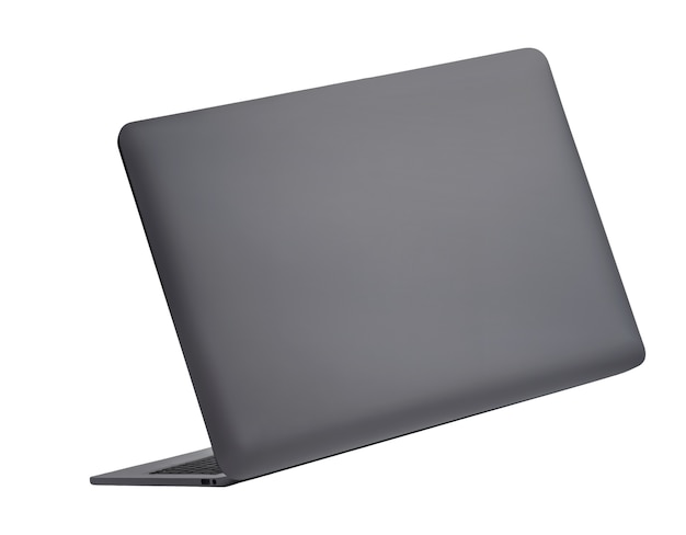 Free PSD close up on silver laptop isolated