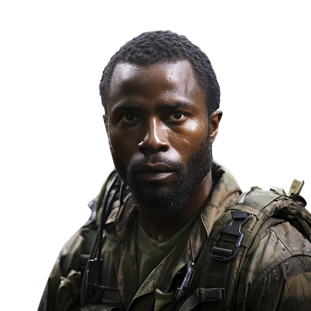 Free PSD close up on soldier isolated