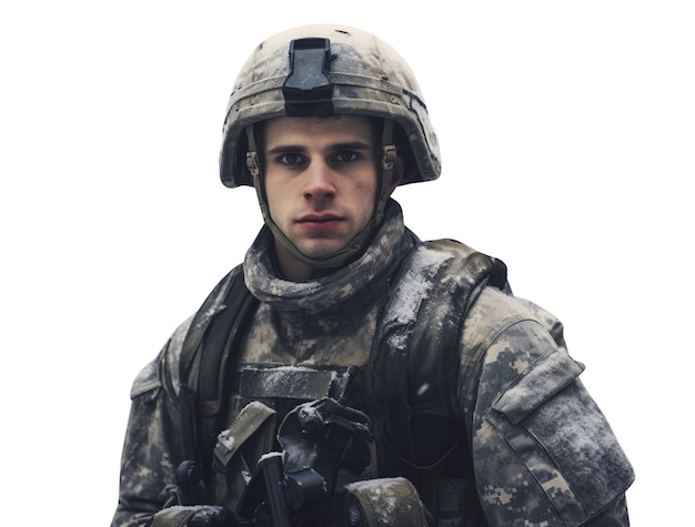 Free PSD close up on soldier isolated