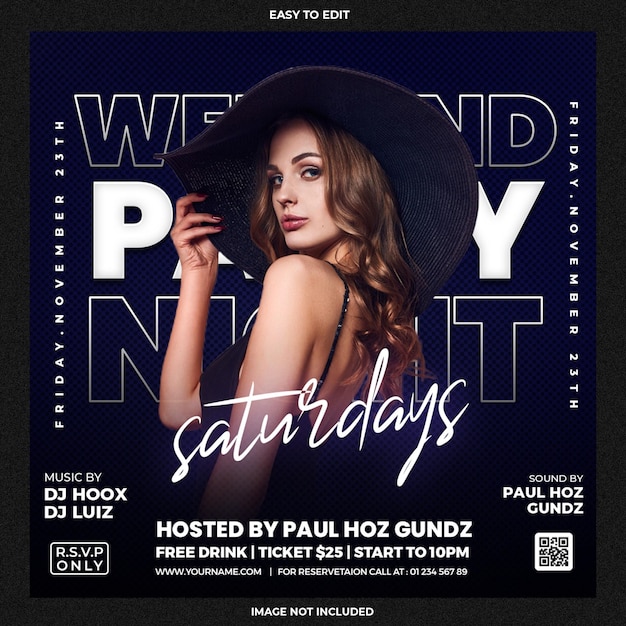 Free PSD club dj party flyer social media post