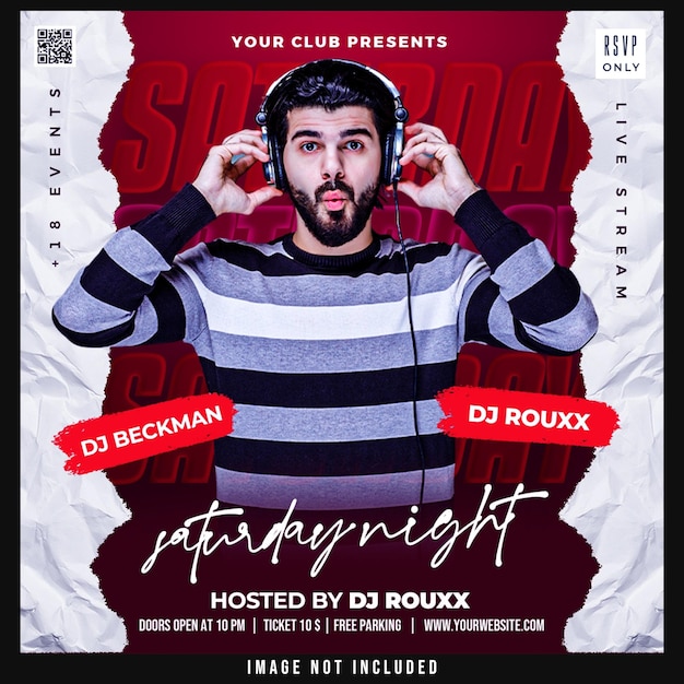 Free PSD club dj party flyer social media post