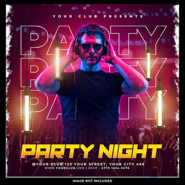 Free PSD club dj party flyer social media post