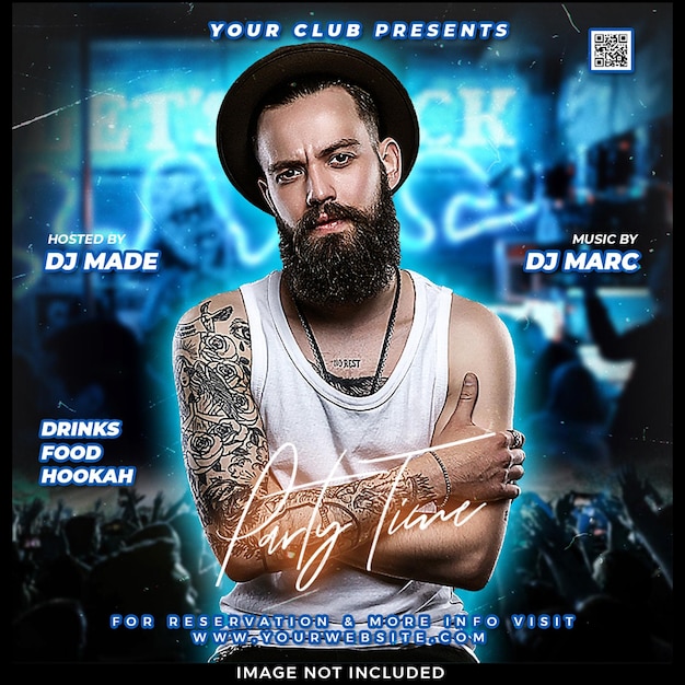 Free PSD club dj party flyer social media post