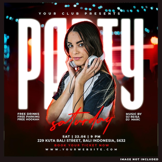 Free PSD club dj party flyer social media post