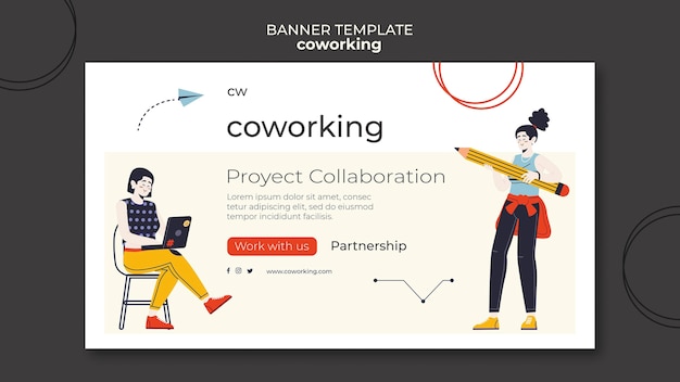 Co-working horizontal banner template