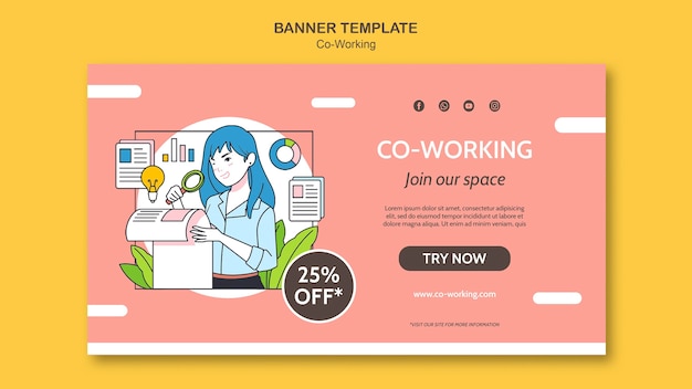 Free PSD co-working horizontal banner template