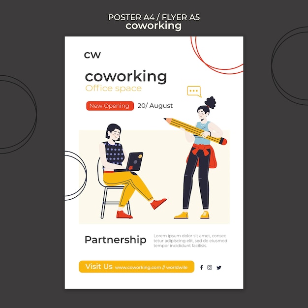 Free PSD co-working horizontal print template