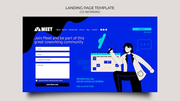 Free PSD co-working landing page template