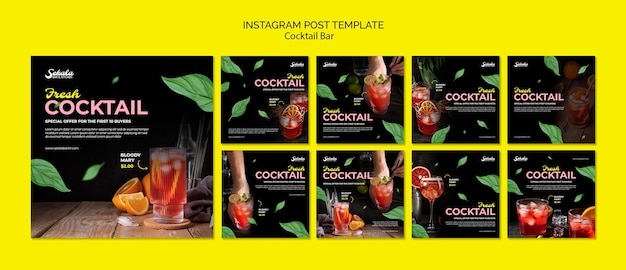 Free PSD cocktail bar with delicious drinks instagram posts