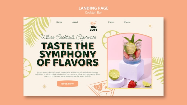 Free PSD cocktail bar with delicious drinks landing page