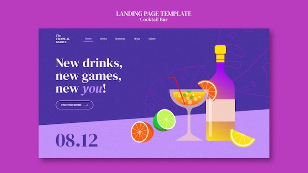 Cocktail bar with delicious drinks landing page