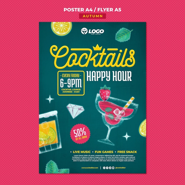 Cocktail bar with delicious drinks poster