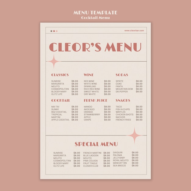 Free PSD cocktail menu design template