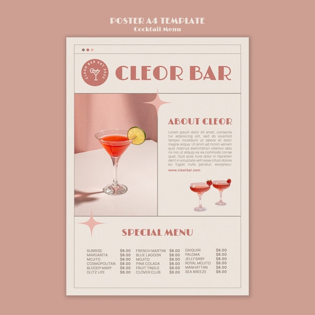 Free PSD cocktail menu poster design template