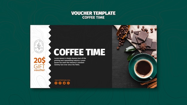 Free PSD coffee and chocolate time voucher template