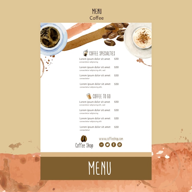 Free PSD coffee concept for menu template