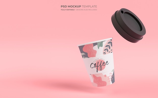 Free PSD coffee cup in gravity mockup