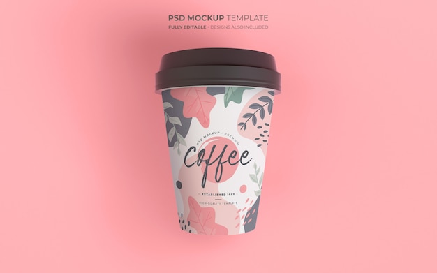 Free PSD coffee cup mockup with floral design