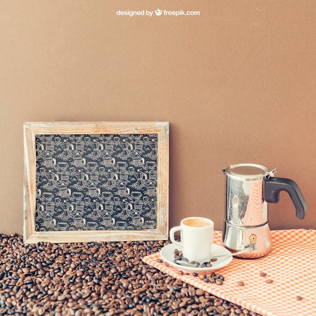 Free PSD coffee decoration with slate and coffeepot