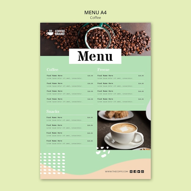 Free PSD coffee menu concept template