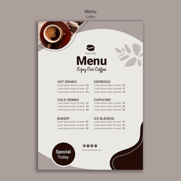 Free PSD coffee menu template with special